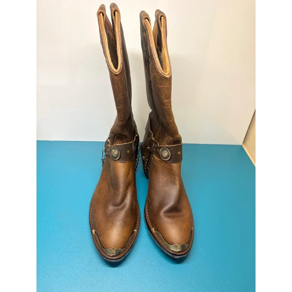 Old West Womens 8M Antique Brown Leather Harness Cowboy Boots